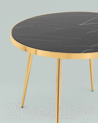 Обеденный стол Stool Group Гелиос 100x100 (стекло черный мрамор/сталь золото)