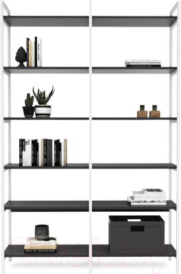 Стеллаж Crafto Симпл Плюс Лофт 06 125x32x190 (белый/графит)