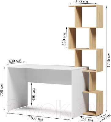 Письменный стол Mio Tesoro Велия МВ-04П (белый/дуб сонома)