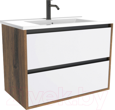 Тумба под умывальник ЗОВ Парма 80 / P80LA0MWMC1B (аттик/белый матовый/черный) - фото