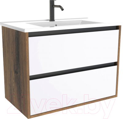 Тумба под умывальник ЗОВ Парма 100 / P100LA0MWMC1B (аттик/белый матовый/черный) - фото