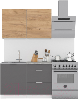 Кухонный гарнитур Интермебель Микс Топ-1 1.2м (дуб крафт золотой/графит серый/мрамор лацио белый) - фото