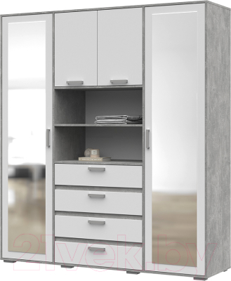 Шкаф Стендмебель Денвер ШК 02 с зеркалом (белый/ателье светлое) - фото