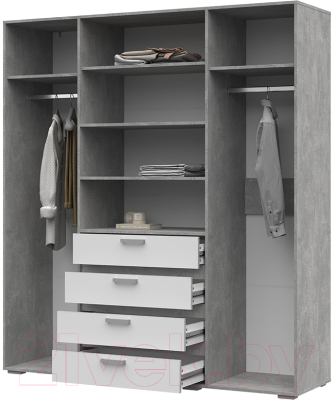 Шкаф Стендмебель Денвер ШК 02 с зеркалом (белый/ателье светлое)