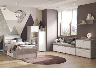 Стеллаж Стендмебель Денвер ШК 03 (белый/ателье светлое)