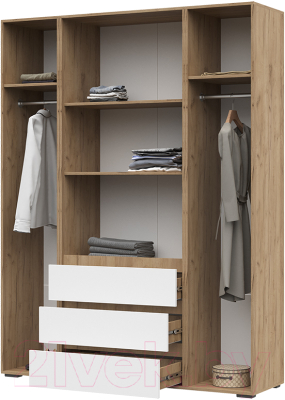 Шкаф Стендмебель Хелен ШК 05 с ящиками (белый/дуб крафт золото)