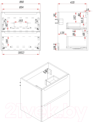 Тумба под умывальник ЗОВ Дион 90 / D90LWP0M9003MKV5-KP13W (белый матовый)