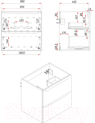 Тумба под умывальник ЗОВ Дион 90 / D90LWP0M9003MKV5-HPL38T (туя/белый матовый)