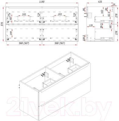 Тумба под умывальник ЗОВ Дион 120 / D120LWP0M9003MKV5-HPL38T (туя/белый матовый)