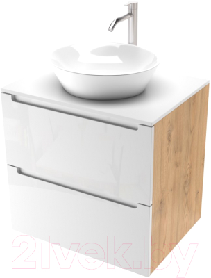 Тумба под умывальник ЗОВ Дион 60 / D60LHO0M9003GKV5-KP13W (белый глянец/дуб) - фото