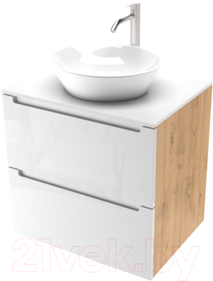 Тумба под умывальник ЗОВ Дион 70 / D70LHO0M9003GKV5-KP13W (белый глянец/дуб) - фото