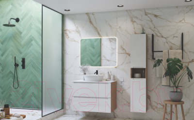 Тумба под умывальник ЗОВ Дион 70 / D70LHO0M9003GKV5-KP13W (белый глянец/дуб)