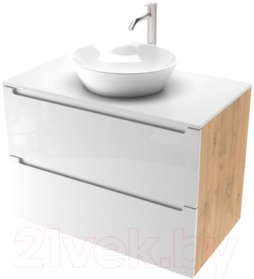 Тумба под умывальник ЗОВ Дион 80 / D80LHO0M9003GKV5-KP13W (белый глянец/дуб) - фото