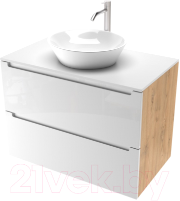 Тумба под умывальник ЗОВ Дион 100 / D100LHO0M9003GKV5-KP13W (белый глянец/дуб) - фото