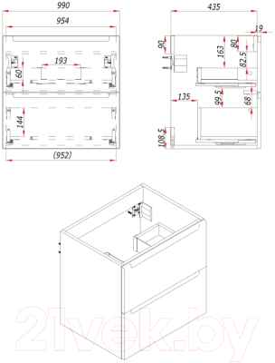 Тумба под умывальник ЗОВ Дион 100 / D100LHO0M9003GKV5-KP13W (белый глянец/дуб)