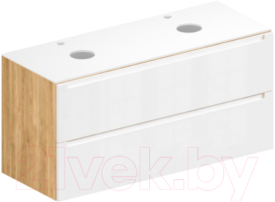 Тумба под умывальник ЗОВ Дион 120 / D120LHO0M9003GKV5-KP13W (белый глянец/дуб) - фото