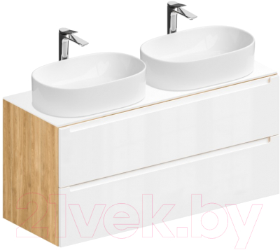 Тумба под умывальник ЗОВ Дион 120 / D120LHO0M9003GKV5-KP13W (белый глянец/дуб)
