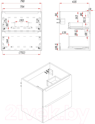 Тумба под умывальник ЗОВ Дион 80 / D80LAFM7015MKV5-HPL38T (туя/графит матовый)