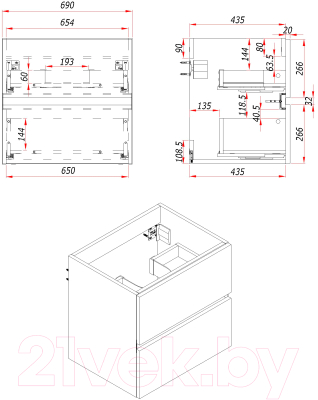 Тумба под умывальник ЗОВ Лира 70 / L70MW0MAGVA-KP13W (белый/адриатик)