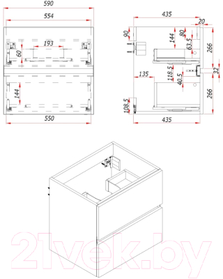 Тумба под умывальник ЗОВ Лира 60 / L60MW0MTGVG-KP13W (белый/тальк)