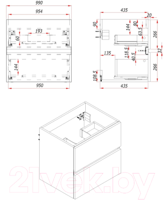 Тумба под умывальник ЗОВ Лира 100 / L100MW0MTGVG-KP13W (белый/тальк)
