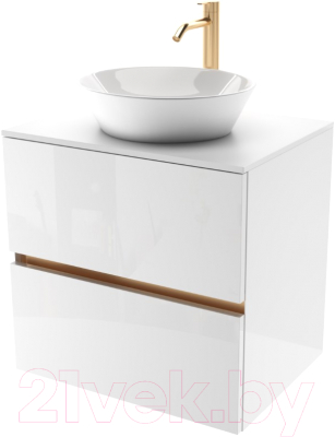 Тумба под умывальник ЗОВ Лира 60 / L60MW0MWGVG-KP13W (белый/белый глянец) - фото