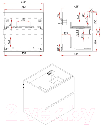 Тумба под умывальник ЗОВ Лира 60 / L60MW0MWGVG-KP13W (белый/белый глянец)