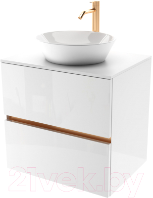 Тумба под умывальник ЗОВ Лира 70 / L70MW0MWGVG-KP13W (белый/белый глянец) - фото