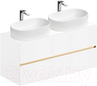 Тумба под умывальник ЗОВ Лира 120 / L120MW0MWGVG-KP13W (белый/белый глянец)