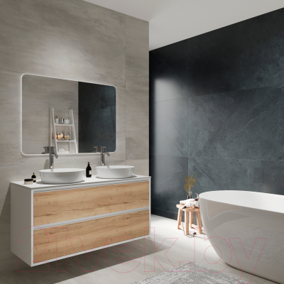 Тумба под умывальник ЗОВ Парма 120 / P120LWP0MHMC1A-KP13W (белый/галифакс)