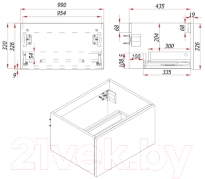 Тумба под умывальник ЗОВ Кито 100 / K100LW0MWMC-KP13W (белый/белый матовый)