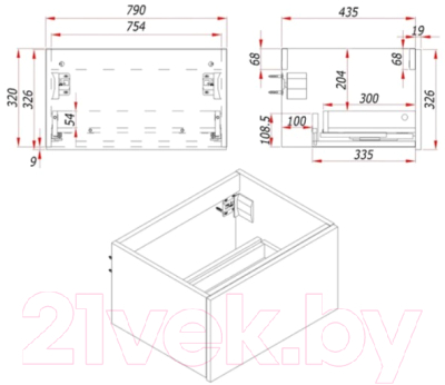 Тумба под умывальник ЗОВ Кито 80 / K80LA0MWMC-KP13W (аттик/белый матовый)