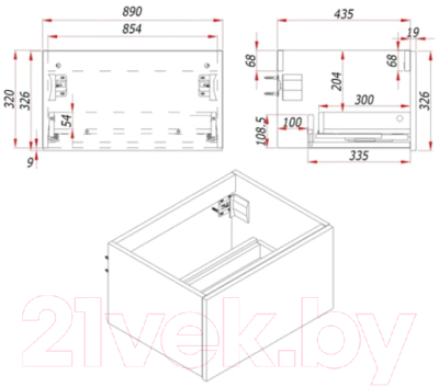 Тумба под умывальник ЗОВ Кито 90 / K90LW0MRMC-KP13W (белый/тростник)