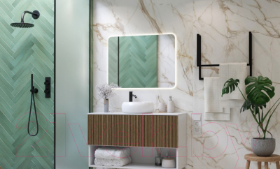 Тумба под умывальник ЗОВ Кито 100 / K100LW0MRMC-KP13W (белый/тростник)