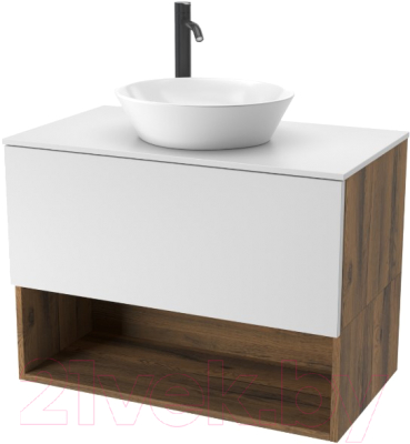 Тумба под умывальник ЗОВ Кито-2 90 / 2K90LA0MWMC-KP13W (аттик/белый матовый) - фото