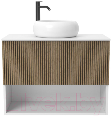 Тумба под умывальник ЗОВ Кито-2 100 / 2K100LW0MRMC-KP13W (белый/тростник)