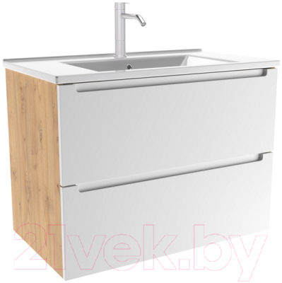 Тумба с умывальником ЗОВ Дион 80 / D80LHO0M9003MKV5-OL80 (белый матовый/дуб) - фото