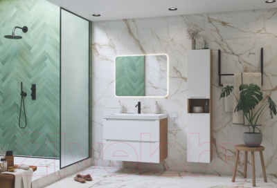 Тумба с умывальником ЗОВ Дион 80 / D80LHO0M9003MKV5-OL80 (белый матовый/дуб)