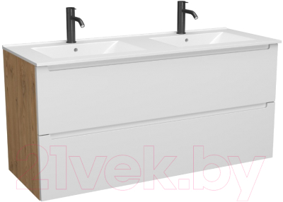 Тумба с умывальником ЗОВ Дион 120 / D120LHO0M9003MKV5-OL120 (белый матовый/дуб) - фото