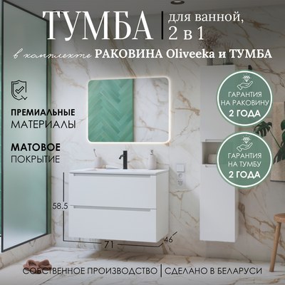 Тумба с умывальником ЗОВ Дион 70 / D70LWP0M9003MKV5-OL70