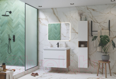 Тумба с умывальником ЗОВ Дион 80 / D80LWP0M9003MKV5-OL80 (белый матовый)