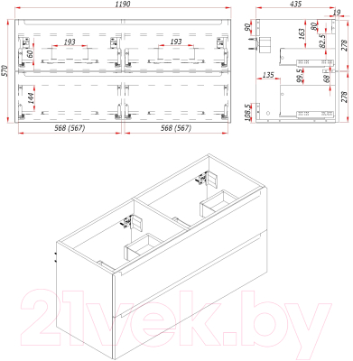 Тумба с умывальником ЗОВ Дион 120 / D120LHO0M7015GKV5-OL120