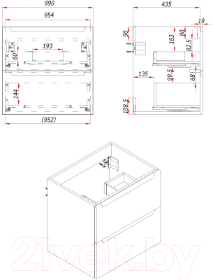 Тумба с умывальником ЗОВ Дион 100 / D100LHO0M1015GKV5-OL100