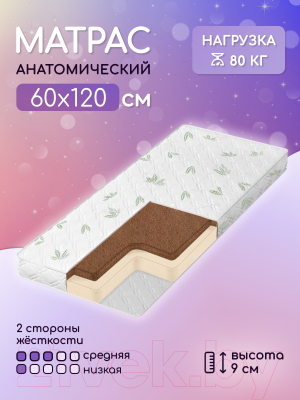Матрас в кроватку Капризун Алое вера ППУ с кокосом 60x120 / 413071