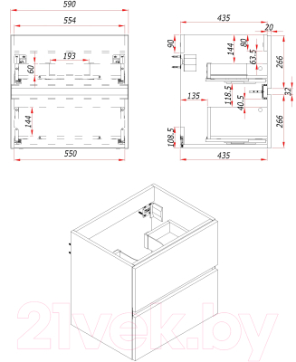 Тумба с умывальником ЗОВ Лира 60 / L60MWFMLGVG-OL60
