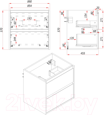 Тумба с умывальником ЗОВ Парма 90 / P90LC0MSMC1A-OL90