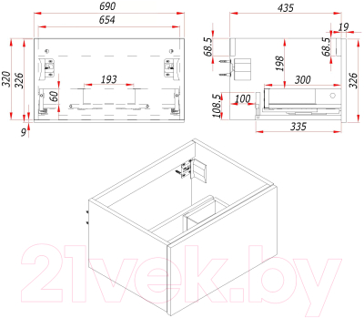 Тумба с умывальником ЗОВ Кито-2 70 / 2K70LW0MWM-OL70