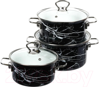 Набор кастрюль КМЗ Черный мрамор 1 Элит (3шт, черный) - фото