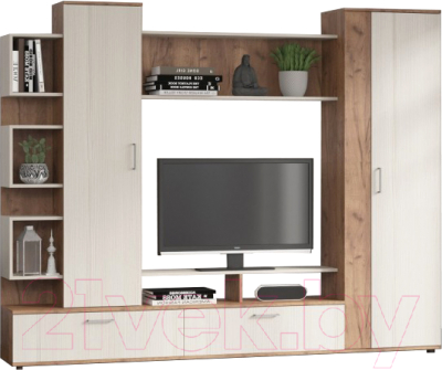 Стенка Премиум ТВА Дарина (дуб крафт табачный/бодега светлый) - фото