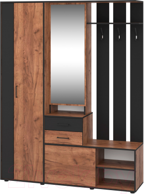 Секция в прихожую Премиум ПР-11 левая (дуб крафт табачный/антрацит) - фото